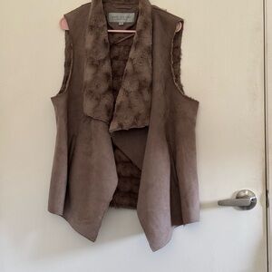 Marc New York Taupe Faux-Suede Faux-Fur Draped Vest